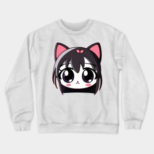 Anime Black Cat Girl With Shinny Eyes Crewneck Sweatshirt